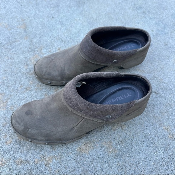 Merrell Drizzle Slip On Taupe Leather Clogs Mules with Studs Size 8 - Picture 2 of 8